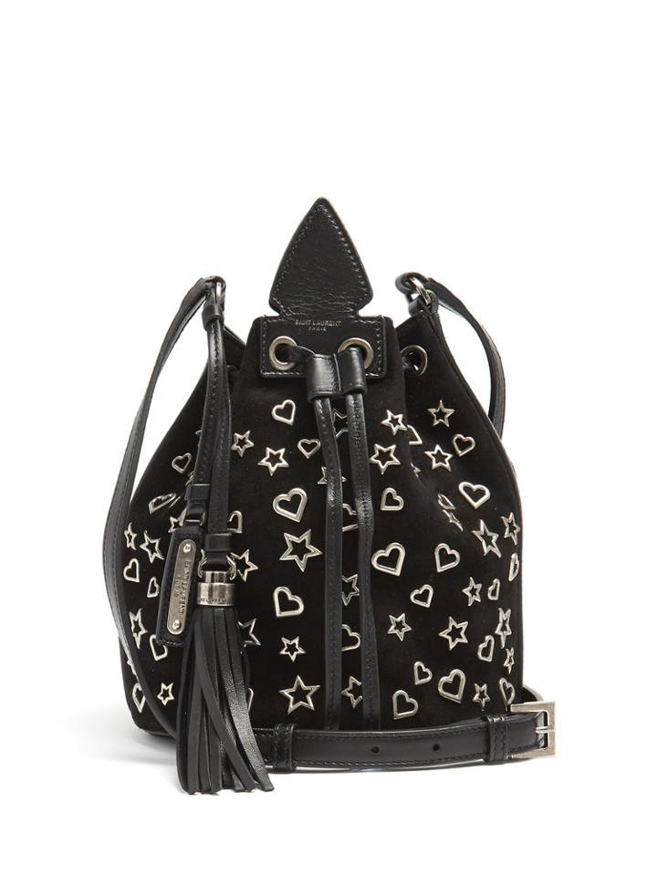 Saint Laurent Anja Tassel Star And Heart Suede Bucket Bag