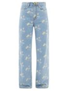 Ganni - High-rise Floral-print Wide-leg Jeans - Womens - Light Denim
