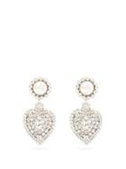 Matchesfashion.com Alessandra Rich - Faux-pearl & Crystal Heart Clip Earrings - Womens - Crystal