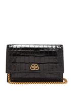Matchesfashion.com Balenciaga - Sharp Xs Crocodile-embossed Leather Clutch - Womens - Black