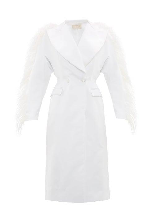 Matchesfashion.com Christopher Kane - Feather-trim Double-breasted Duchess-satin Coat - Womens - White