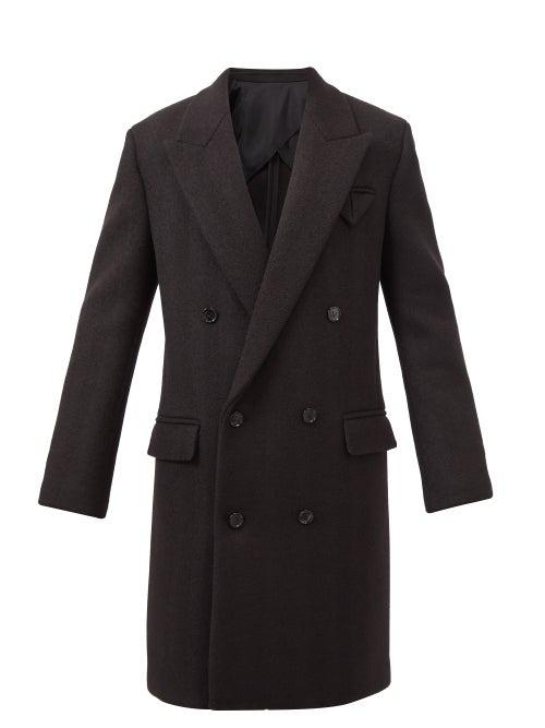 Bottega Veneta - Double-breasted Herringbone Wool-blend Coat - Mens - Black Brown