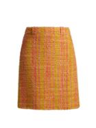 Matchesfashion.com Prada - Logo Patch Boucl Virgin Wool Skirt - Womens - Yellow Multi