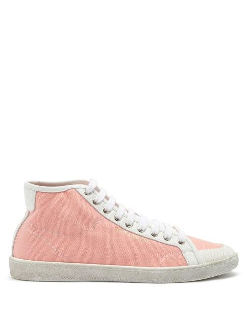 Saint Laurent - Elba High-top Canvas And Leather Trainers - Womens - Pink