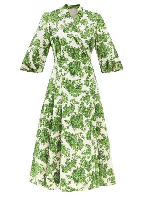 Emilia Wickstead - Goldie Floral-print Faille Midi Dress - Womens - Green