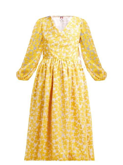 Matchesfashion.com Shrimps - Titania Floral Motif Mesh Dress - Womens - Yellow