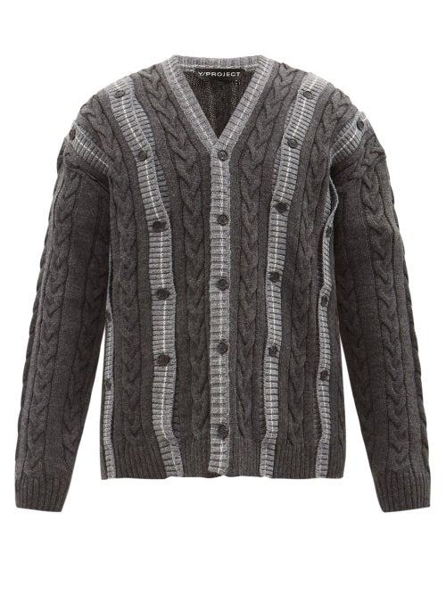 Y/project - Button-panel Striped Cable-knit Cardigan - Mens - Grey