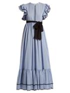 Matchesfashion.com Msgm - Striped Ruffle Trimmed Dress - Womens - Blue White