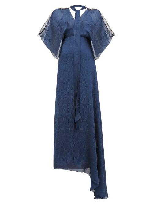 Matchesfashion.com Roland Mouret - Weston Draped Chiffon Gown - Womens - Navy Multi