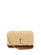 Saint Laurent - Ysl-plaque Shearling And Leather Cross-body Bag - Womens - Beige
