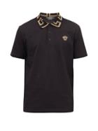 Matchesfashion.com Versace - Greca-collar Cotton-piqu Polo Shirt - Mens - Black