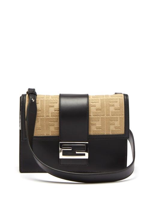 Mens Bags Fendi - Flat Baguette Ff-jacquard Leather Cross-body Bag - Mens - Black Beige
