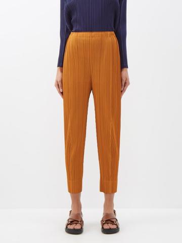 Pleats Please Issey Miyake - Cropped Technical-pleated Trousers - Womens - Light Brown