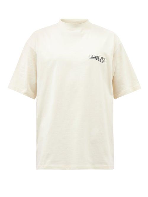 Balenciaga - Campaign Logo-embroidered Cotton-jersey T-shirt - Mens - Cream