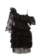 Matchesfashion.com Preen By Thornton Bregazzi - Valerie One Shoulder Tiered Lace Dress - Womens - Black