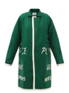 Matchesfashion.com Bode - Garfield Text-appliqu Merino-wool Coat - Womens - Green