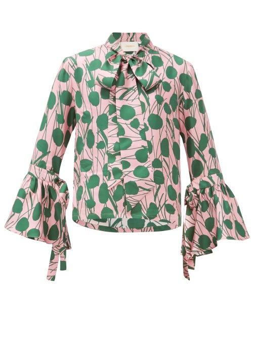 Matchesfashion.com La Doublej - Happy Wrist Floral-print Silk Blouse - Womens - Pink Multi