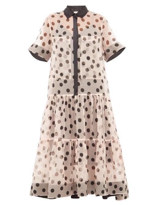 Matchesfashion.com Lee Mathews - Rayne Polka Dot Silk Organza Midi Dress - Womens - Light Pink