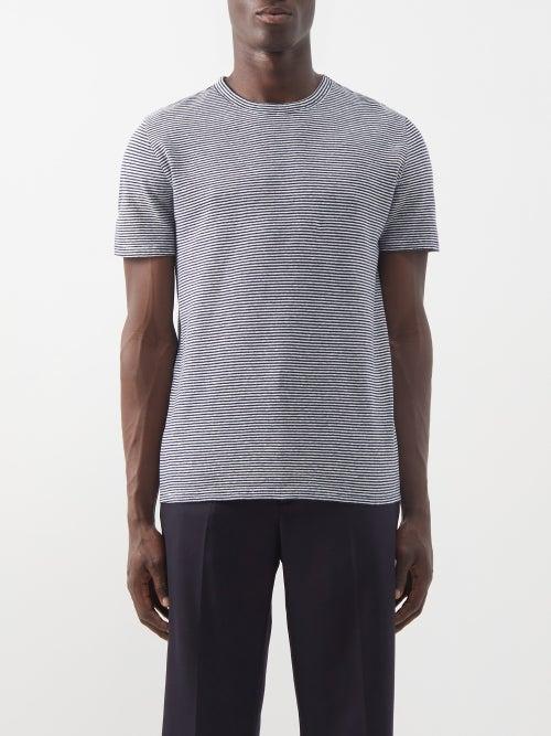 Officine Gnrale - Striped Cotton And Linen-blend T-shirt - Mens - Blue Multi