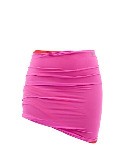 The Attico - Ruched-jersey Mini Skirt - Womens - Pink