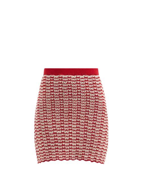Matchesfashion.com Escvdo - Ana High-rise Hand-crocheted Cotton Mini Skirt - Womens - Red