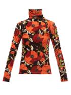 Matchesfashion.com Dodo Bar Or - Brenda Floral Print High Neck Velvet Top - Womens - Black Multi
