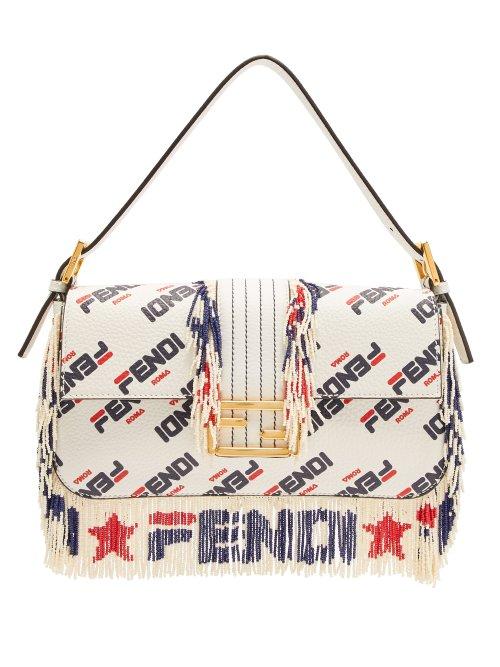 Matchesfashion.com Fendi - Mania Baguette Logo Tassel Leather Shoulder Bag - Womens - White Multi