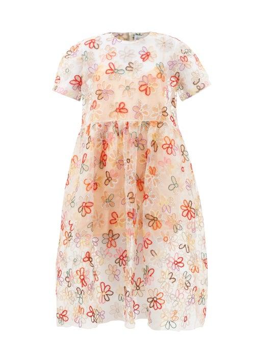 Ashish - Daisy-cutout Silk-organza Midi Dress - Womens - Beige Multi