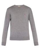 Matchesfashion.com Maison Kitsun - Fox Embroidered Virgin Wool Sweater - Mens - Grey