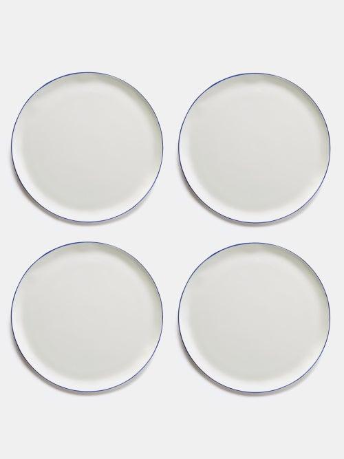 Feldspar - Set Of Four Painted-rim Fine China Dinner Plates - Blue White