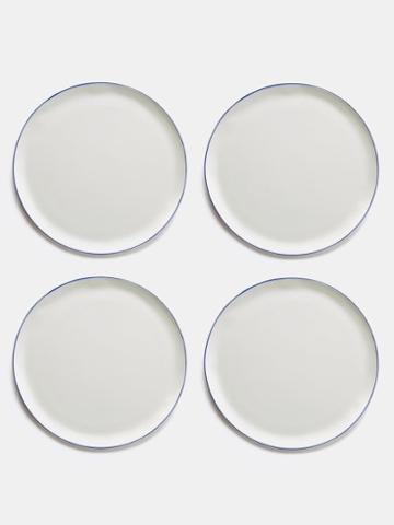 Feldspar - Set Of Four Painted-rim Fine China Dinner Plates - Blue White