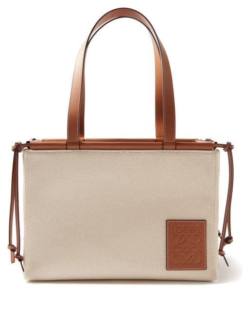 Loewe - Cushion Small Logo-patch Canvas Tote Bag - Womens - Cream Multi