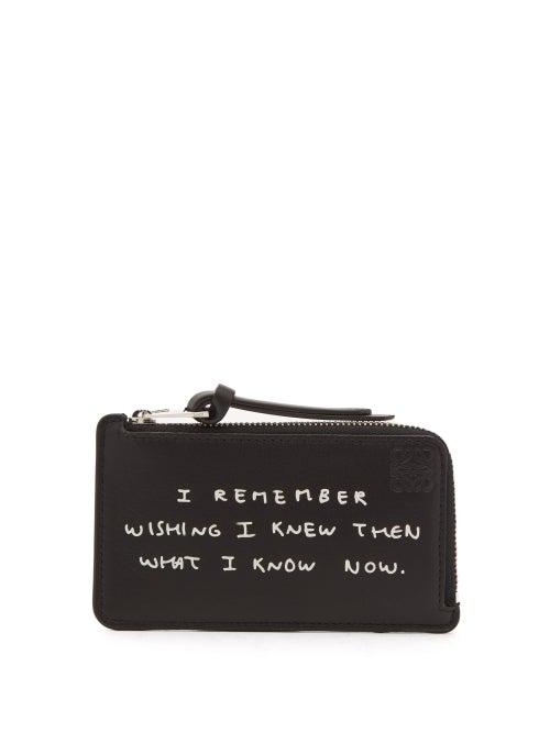 Mens Accessories Loewe - Quote-print Leather Coin Wallet - Mens - Black