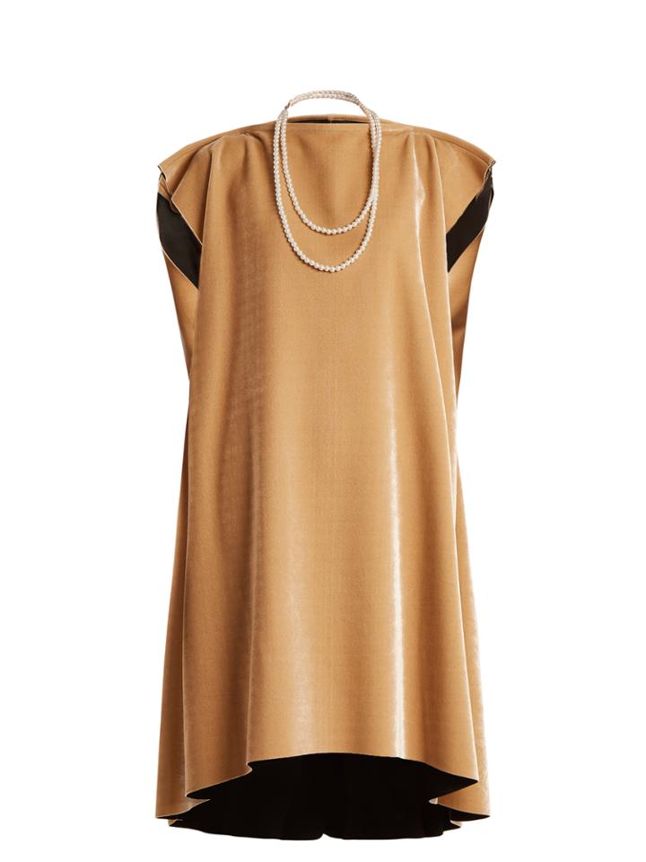 Mm6 By Maison Margiela Faux Pearl-embellished Tie-waist Velvet Dress