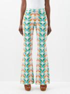 La Doublej - Saturday Night Peacock-print Cotton-blend Trousers - Womens - Orange Green