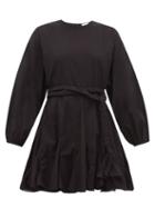 Matchesfashion.com Rhode - Ella Godet Skirt Cotton Voile Mini Dress - Womens - Black