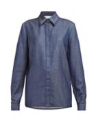 Matchesfashion.com Gabriela Hearst - Cruz Point Collar Wool Blend Shirt - Womens - Blue