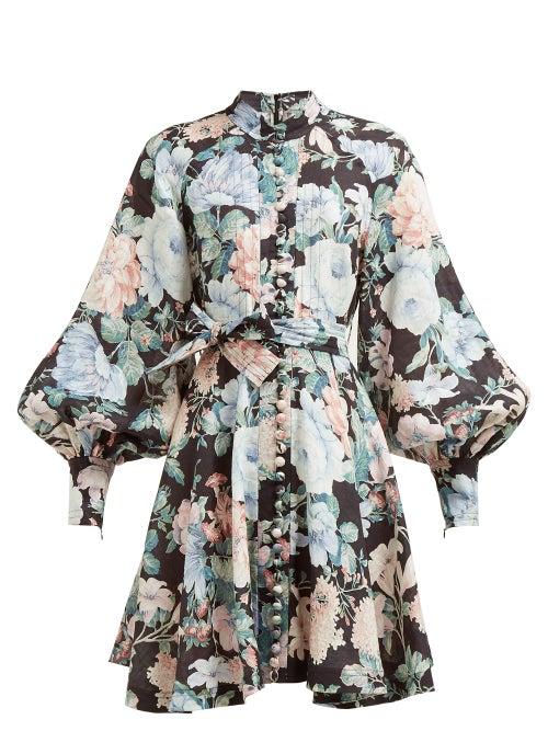 Matchesfashion.com Zimmermann - Verity Floral Print Mini Dress - Womens - Black