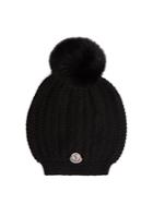 Moncler Pompom Fur And Wool Beanie Hat