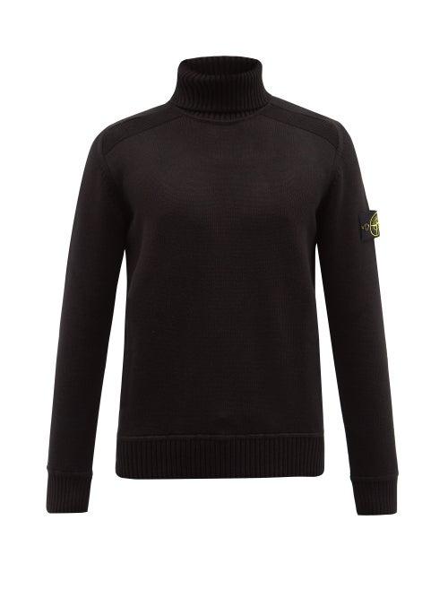 Stone Island - Logo-patch Cotton-blend Roll-neck Sweater - Mens - Black