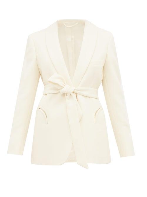 Matchesfashion.com Blaz Milano - Resolute Waist Tie Wool Crepe Tuxedo Blazer - Womens - Cream