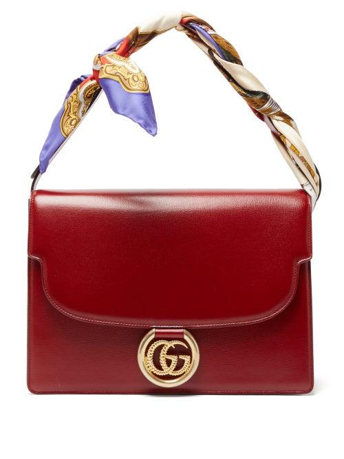 Matchesfashion.com Gucci - Gg Ring Silk Scarf Handle Leather Bag - Womens - Red