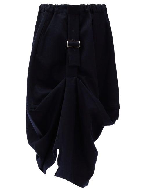 Matchesfashion.com Comme Des Garons Comme Des Garons - Gathered Wool Midi Skirt - Womens - Navy