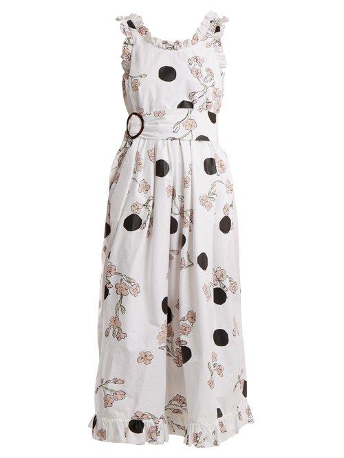 Matchesfashion.com Isa Arfen - Ruffle Trimmed Polka Dot Print Cotton Dress - Womens - White Print