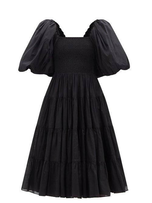 Aje - Cherished Puff-sleeve Cotton Midi Dress - Womens - Black