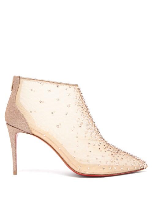 Matchesfashion.com Christian Louboutin - Constella 85 Crystal-embellished Mesh Boots - Womens - Nude
