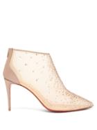 Matchesfashion.com Christian Louboutin - Constella 85 Crystal-embellished Mesh Boots - Womens - Nude