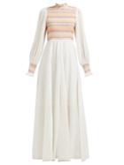 Matchesfashion.com Zimmermann - Goldie Shirred Voile Maxi Dress - Womens - White