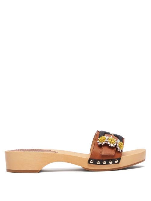 Matchesfashion.com Fabrizio Viti - Dr. Viti Daisy-appliqu Leather Slides - Womens - Tan Multi