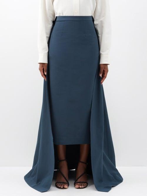 Staud - Prunella Detachable-layer Cotton-blend Midi Skirt - Womens - Dark Blue